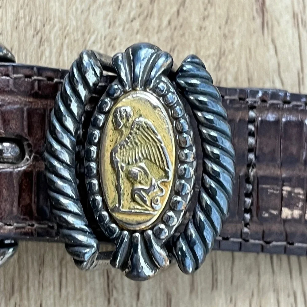 Brighton Greco-Roman Coin Medallion Belt Women S Brown Lizard Leather Vintage 95